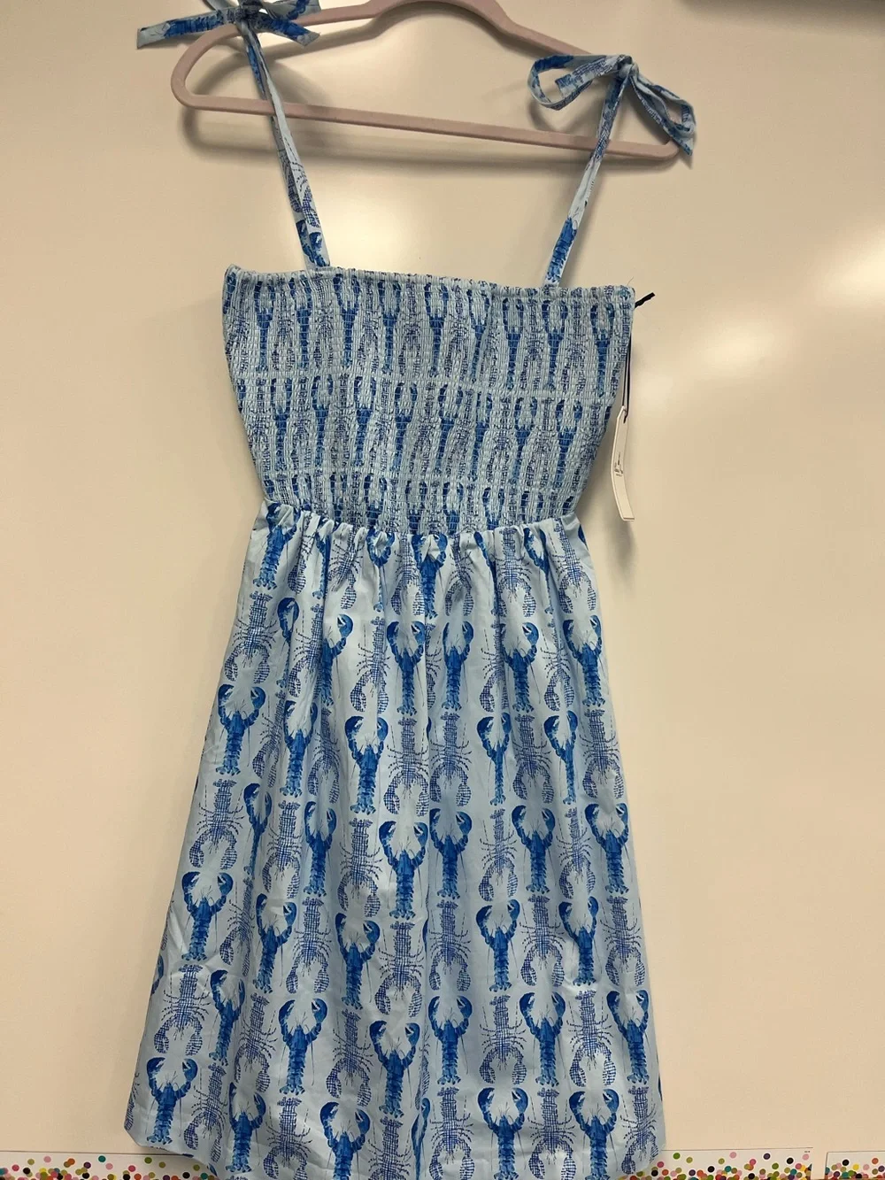 Classic Prep Cotton Blend Blue Gingham Lobsters Smocked Hadley Dress Sz. S‎ NWT